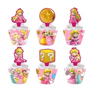 24pcs/Set Princess Peach Super Mario Theme Cake Wrappers &amp; Toppers Party Decoration Supplies