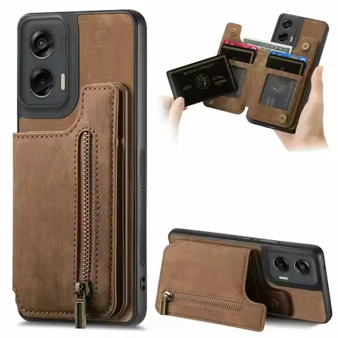 Edge 50 Neo 60 Pro 70 Fusion 5G Leather Zip Back Case Magnet Card Funda for Motorola Moto Edge 70 Fu