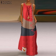 ZANZEA Women Vintage Off Shoulder Summer Tank Dress Holiday Long Maxi Dress Tank Dress