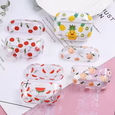 For Airpods Pro 2 Case 2022 Fruit Pattern Transparent PC Hard Earphone Shell Headphone Cover For App