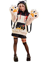 Cosplay.fm Women’s Anime Cosplay Costume Hoodie Fox Ear Hoodie with Furry Paw Gloves