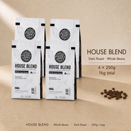 Mezzo Coffee เมล็ดกาแฟคั่ว House Blend คั่วเข้ม หอมเข้มข้น 1kg 4 ถุง สำหรับกาแฟดำและกาแฟนม