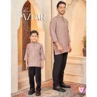 (DEWASA / ADULT) KURTA AZFAR LENGAN 3 SUKU KURTA WINDOWPANE CHECK AYAH & ANAK - LIGHT BROWN