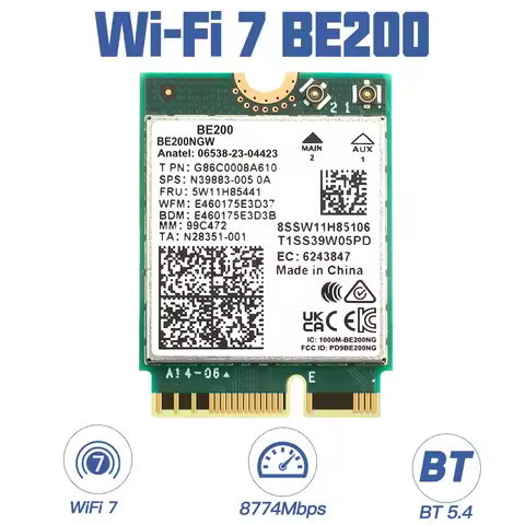 WiFi7 Bluetooth 5.4 For BE200 Wifi Card For BE200NGW 2.4/ 5/ 6 GHz 5.8 Gbps For Windows 11 PC Laptop