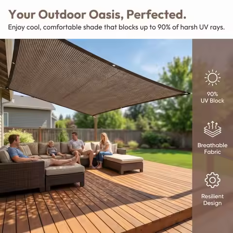 Durable Brown UV Protection Canopy - Outdoor Sun Shade Net - 1PC 3M x 4M Brown Outdoor Sun, Picnics,