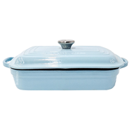 LE CREUSET 雙耳長方鐵烤盤 附蓋 亮藍色 29cm 1個