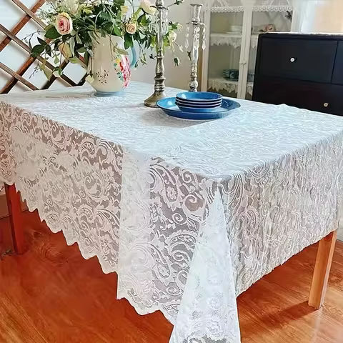 1PC Tablecloth with White Beads, Ideal for Living Room Coffee Tables,Dining Tables, Afternoon Tea, W