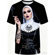 Rock tattoo nun graphic T-shirt 3d Printing Summer Sports Leisure Dry Quickly Men's T-Shirt Children