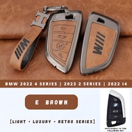 🇲🇾 (E) Vintage Metal and Leather BMW Car Key Cover Full-Covered Retro Style Accessory for 2022 BMW 2