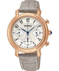 SEIKO WATCH 精工典雅氣質玫瑰金色計時三眼石英女士珠光皮帶腕錶 型號：SRW872P1【神梭鐘錶】