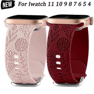 Silicone Bracelet For Apple Watch 11 10 46mm 42mm 9-8-7-6-5-4-3-2 Engraved Floral For IWatch Ultra 3