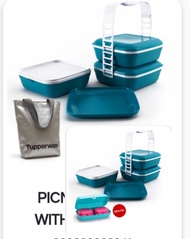 Tupperware Picnic Set trio 3 Tingkat Gratis ( OYSTER -3 atau SILVER BAG) Rantang susun PST bisa Cod