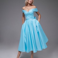 藍色婚紗，晚禮服，緞面婚紗，短婚紗Bkue