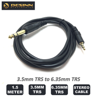 6.35mm 1/4" to 3.5mm 1/8" Male TRS Stereo Audio Cable with for Smartphone PC Home Theater Amplifier Mixing Console 1.5m