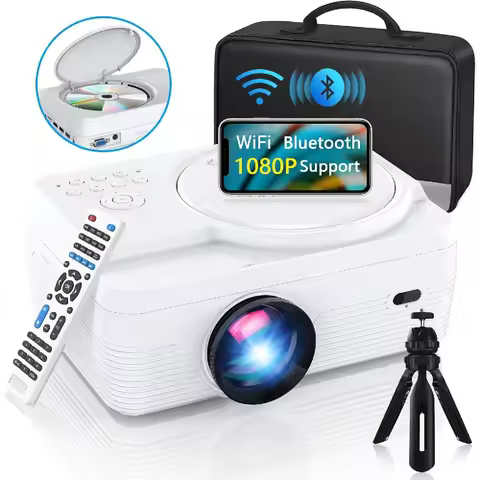 HD WiFi Bluetooth Projector 1080P Portable Mini DVD Projector 250" Home Theater Compatible with iOS/