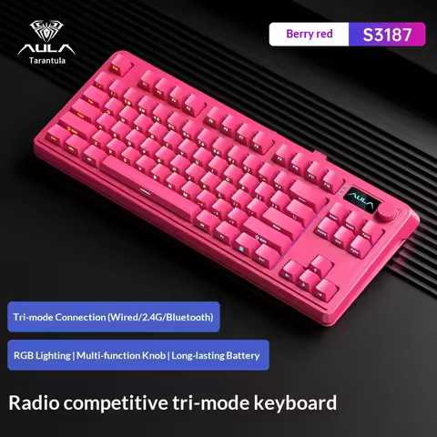 Aula S3187 Wireless Tri Mode Keyboard F87 Key Mechanical Feel 24g Bluetooth Wired For Desktop Laptop