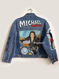 手繪丹寧夾克 流行之王麥可傑克森 訂製夾克 藍色牛仔 漫畫