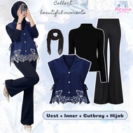 Trendy Teenage Hangout Outfit Set Simple HijabWanita (Semiwool Mariposa Vest, Scubacelana cutbray, H