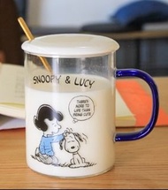 史努比snoopy 帶蓋玻璃杯 370ml