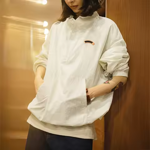 Maden Women's Vintage Half-Zip Stand Collar Pullover Jacket Cityboy Outdoor Hoodie Casual Sweatshirt