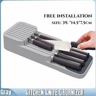 【Fast Delivery】Kitchen Knife Organizer, in-Drawer Knife Block 2-Tier Fruit Steak Knife Holder, Kitchen Drawer Organizer Tray Fit for 9 Knives, Gray