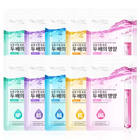 5pcs BIOAQUA Niacinamide Face Mask Anti Wrinkle Moisturizing Hyaluronic Acid Whitening Facial Mask S