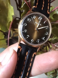 Đồng hồ nữ Bulova cơ lên cót tay máy vàng mặt màu trà niềng lắc kê vàng dây da