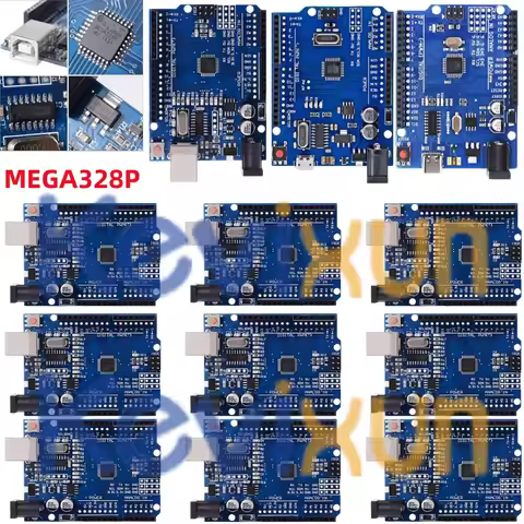 1-10PCS UNO R3 CH340G MEGA328P Chip for Arduino UNO R3 + USB/TYPE-C CABLE ATMEGA328P-AU Development
