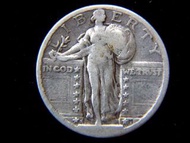 美國銀幣-1929年美國自由女神持盾像(Standing Liberty)花旗鷹展翅1/4圓(Quarter Dollar)銀幣(流通時間最短之1/4圓, S標記)