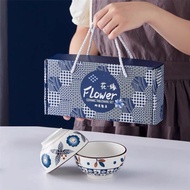 Gift Set Cup Size 4.5 Inches With Chopsticks Blue Floral Pattern Giving Gifts To Various Events