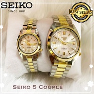 Seiko 5 21 Jewels Automatic Movement Silver Dial Two Tone Stainless Steel Couple Watch