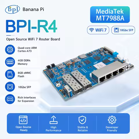 Banana Pi BPI-R4 MediaTek MT7988A (Filogic 880) quad-core Arm Corex-A73 4GB DDR4 8GB eMMC Support Op