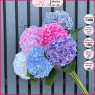 Imported ribbed hydrangea with 3 rubber leaves (VIP) length: 65cm. Decorative Silk Flowers