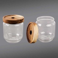 - One Two Cups Airtight Glass Jar Canister Coffee Storage Wood Lid - Sl01