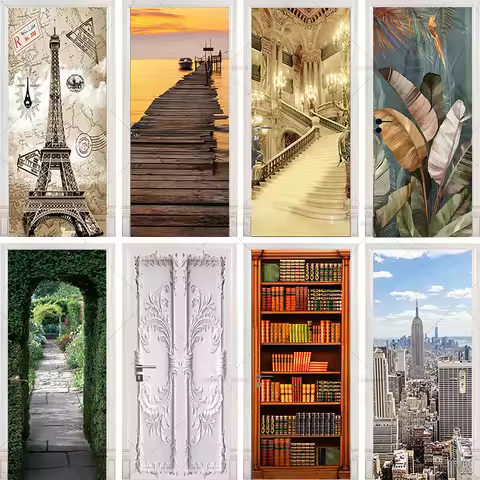 Entrance Door Self-adhesive Painting Bathroom Door Wardrobe Sticker Decorative Wall Sticker Creative
