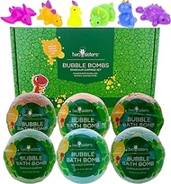 Dinosaur Squishy Bubble Bath Bombs for Kids with Surprise Squishy Toys Inside by Two Sisters. 6 Large 99% Natural Fizzies in Gift Box. Moisturizes Dry Skin. Releases Color, Scent, Bubbles