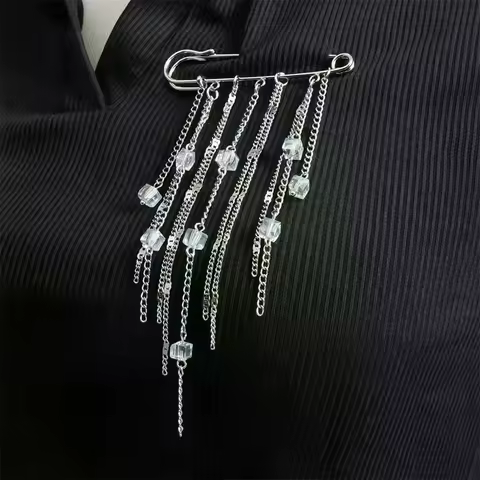 Elegant Pearl Chain Tassel Brooch Fashion Women Clothing Decor Accessories Jewelry Pin Pants Waist A