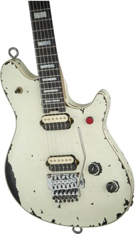 Hand Custom Vintage Aged EVH Ernie Ball Axis Vintage White Relic Electric Guitar Red Button Tremolo Bridge