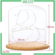 [Amleso] Wooden Base Clear Jar Bell Cloche with LED Fairy Lights Bedroom Decor