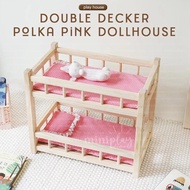 🌟 SG LOCAL STOCK 🌟 Polka Pink Girls Pretend Play Wooden Toys Double Decker Dolls House Children Kids Dollhouse Bed Toy