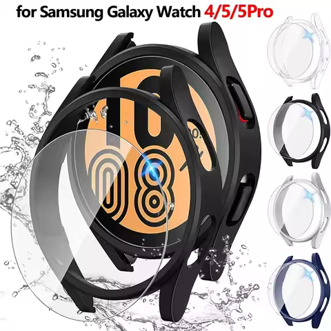 Case for Samsung Galaxy Watch 5 4 44mm 40mm Screen Protector Waterproof Glass Hard PC Bumper Cover f