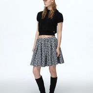 黑白素描 雙面印花法式碎花A字半身蓬蓬裙 碎花短裙
