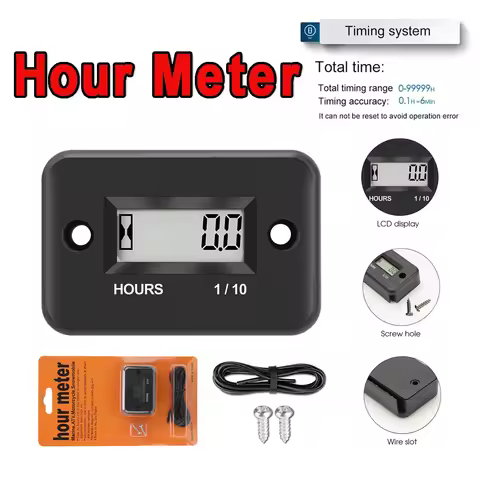 sikeo Waterproof Digital Hour Meter LCD Display Portable Engine Gauge Hour Meter For Motorcycle/Boat