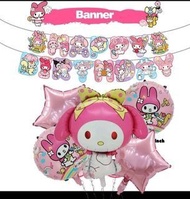 My Melody 生日佈置 生日氣球 happy birthday拉旗 Balloons Set  氣球佈置 生日拉旗 Happy Birthday Kuromi Theme Balloons Se