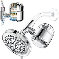 jeriussg 6" Chrome Round Shower Filter Head for Hard Water, 9 Setting Mode 2.5GPM Shower Heads with Water Filters for Shower Include A Filter Cartridge