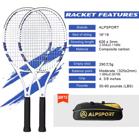 ALPSPORT Carbon Fiber Tennis Racket T800 18K-Professional Grade with Bag&Strap Lightweight Training 