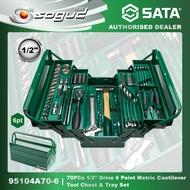 SATA 95104A-70-6 95104A-70 70PCS 1/2" DRIVE 6/12 POINT METRIC CANTILEVER TOOL BOX AND SOCKET TRAY SE