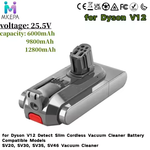 For Dyson V12 Battery 25.5V 6000mAh, compatible with Dyson ultra-thin cordless models SV20,SV30,SV35