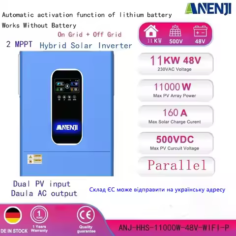 11KW Parallel Hybrid Solar Inverter 6.2KW Pure Sine Wave Photovoltaic Inverter Dual AC Output/PV Inp