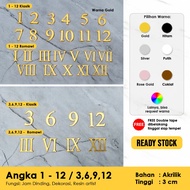 Clock Numbers 1 - 12 Height 3 cm - Roman Arial/ -- Acrylic